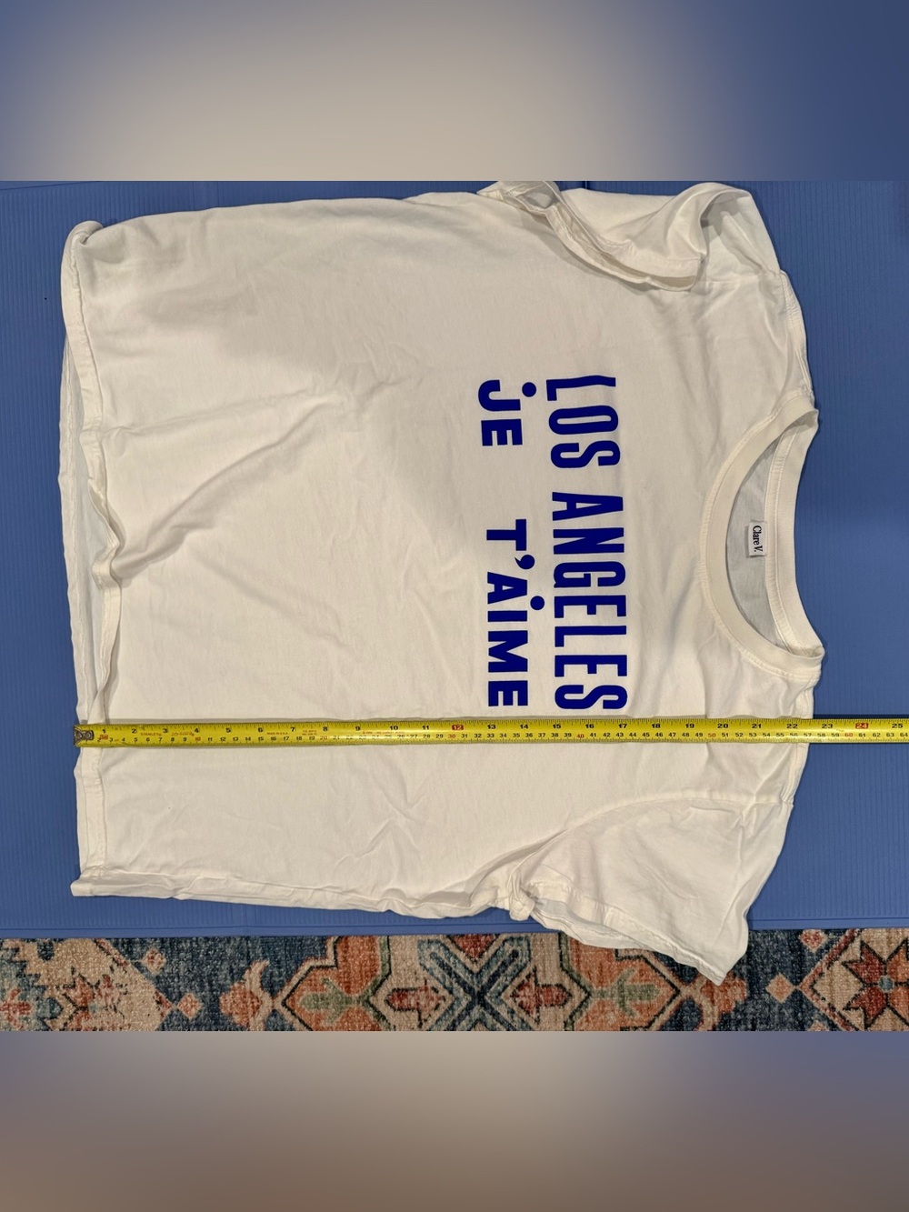 Clare V White Tee with Bold Blue 'Los Angeles Je T'aime' Graphic - Picture 6 of 7